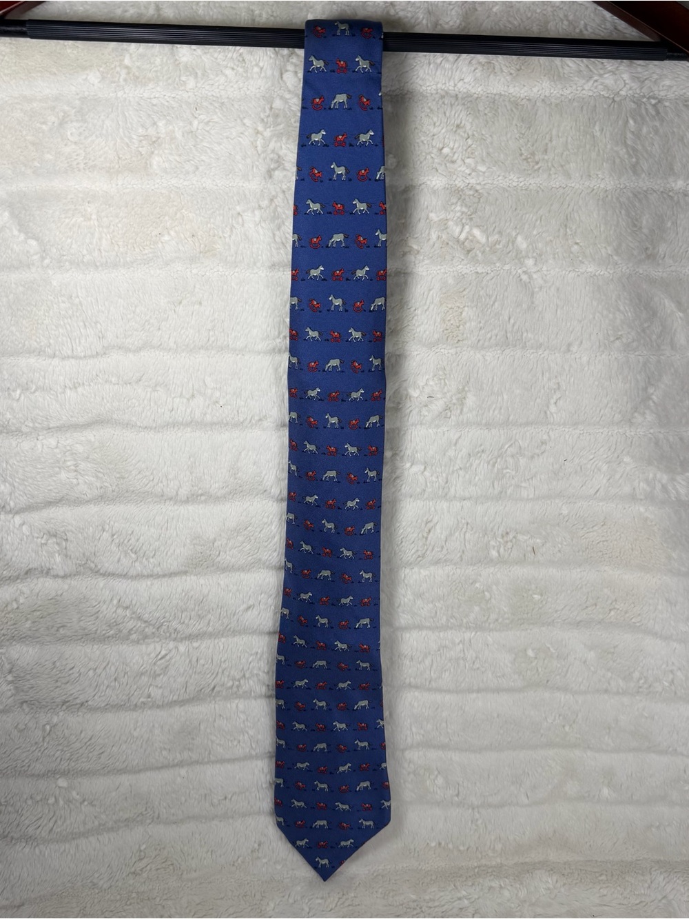 HERMES Horse print silk tie navy With Horse And Toy Horse